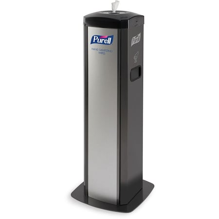 Purell Floor Stand Dispenser, DS360, f/Hand Sanitizer Wipes, BK/SR GOJ911401SLVHSW